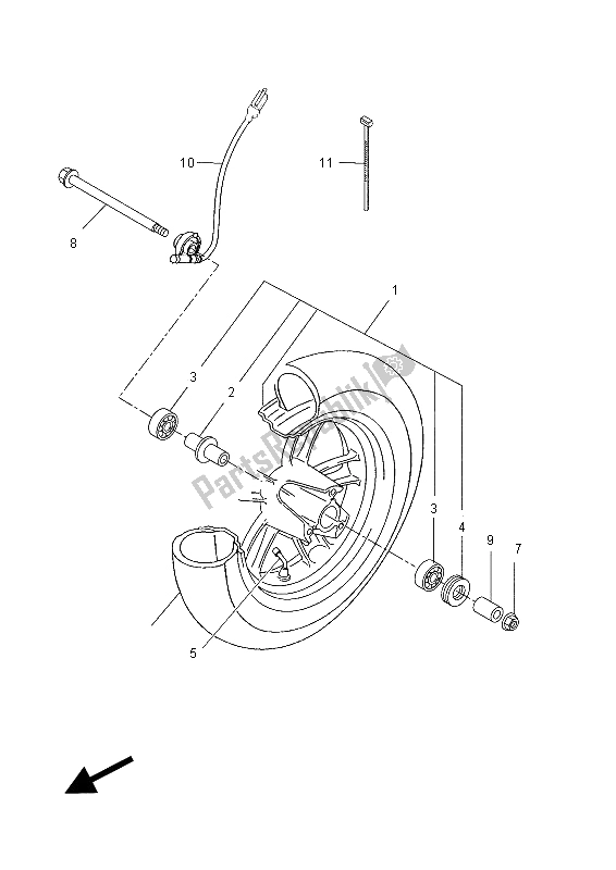 All parts for the Front Wheel of the Yamaha YN 50F 2012