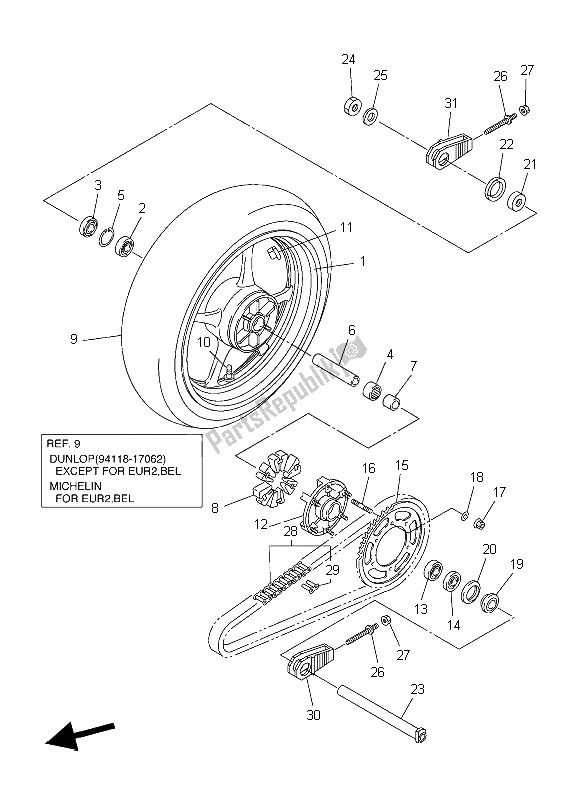 Wszystkie części do Tylne Ko? O Yamaha YZF R6 600 2006