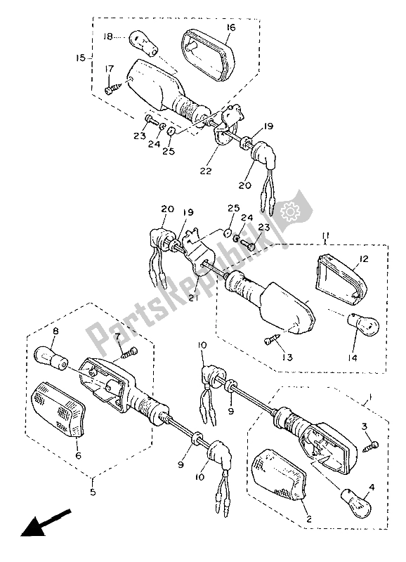 All parts for the Flasher Light of the Yamaha FZ 750 Genesis 1988