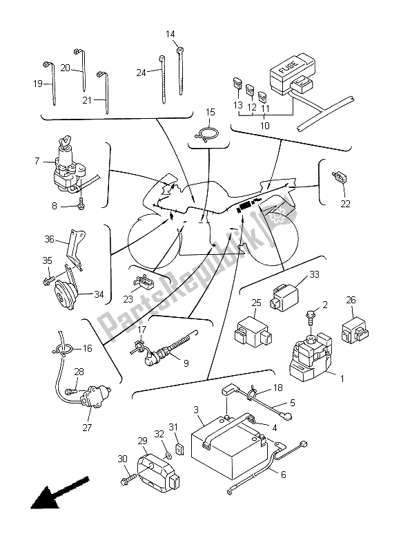 All parts for the Electrical 2 of the Yamaha YZF R1 1000 1998