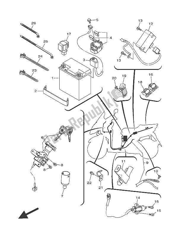 All parts for the Electrical 1 of the Yamaha MW 125 2016