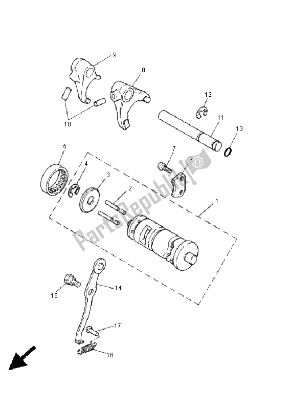 All parts for the Shift Cam & Fork of the Yamaha PW 80 2005