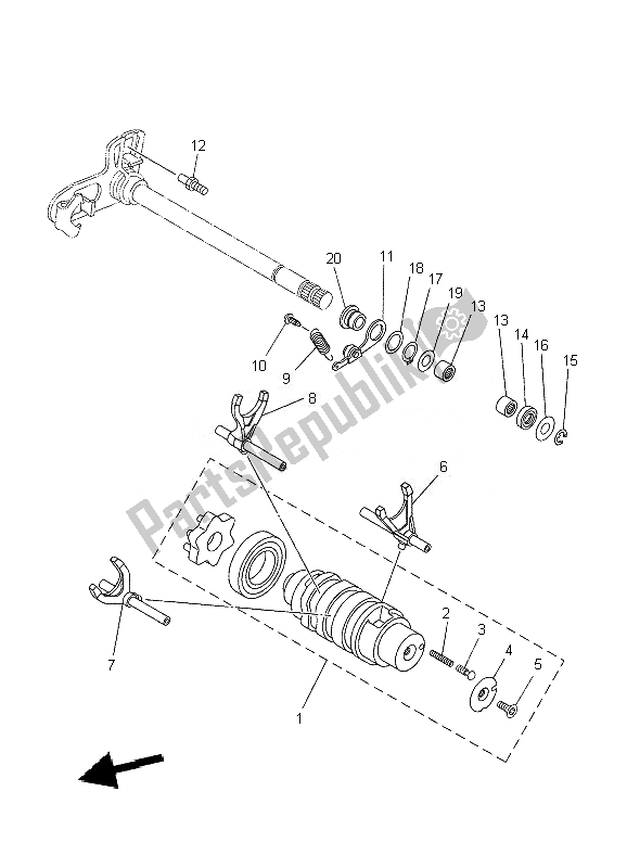 All parts for the Shift Cam & Fork of the Yamaha XT 660X 2010