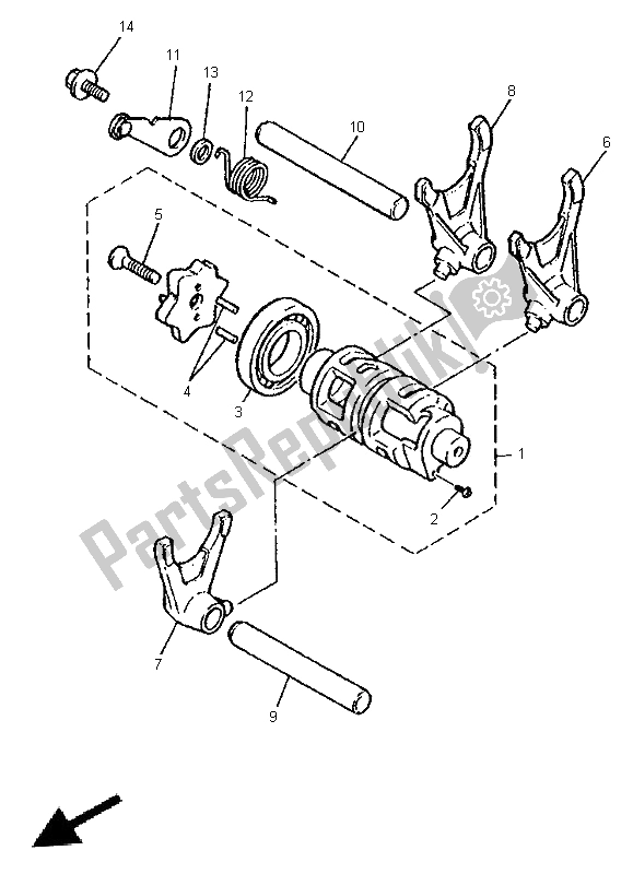 All parts for the Shift Cam & Fork of the Yamaha TT 600E 1996