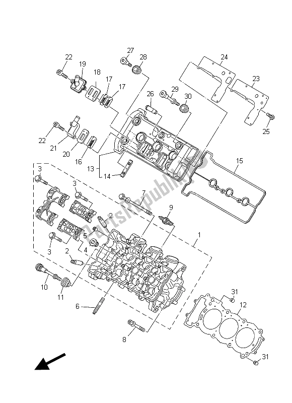 All parts for the Cylinder Head of the Yamaha MT 09A 900 2015