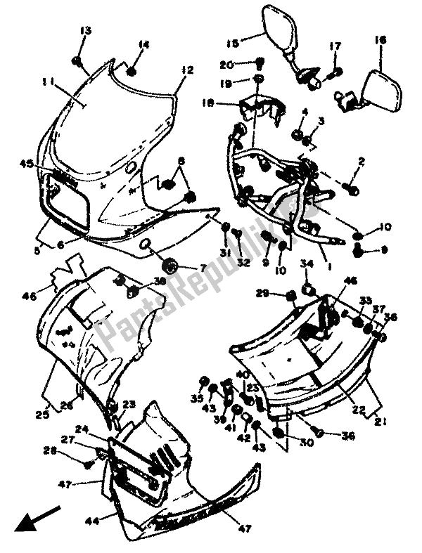 All parts for the Cowling 1 of the Yamaha RD 500 LC 1985