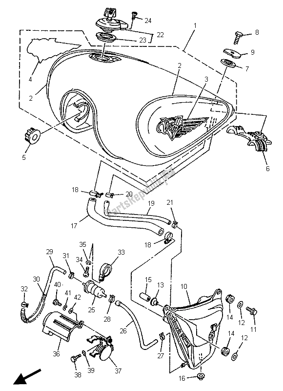 Tutte le parti per il Serbatoio Di Carburante del Yamaha XV 1100 Virago 1996