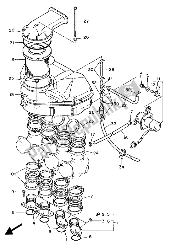 All parts for the Intake of the Yamaha FZ 750 1987