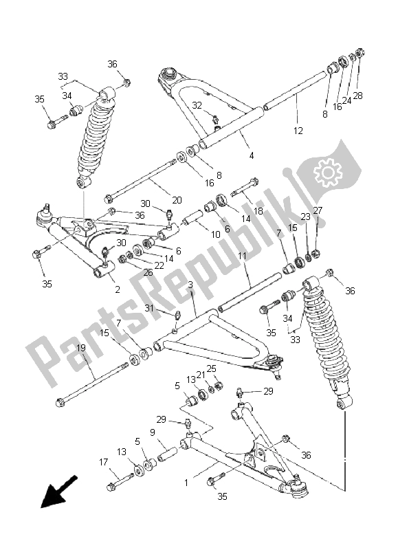 Alle onderdelen voor de Voorwielophanging En Wiel van de Yamaha YFZ 350 Banshee 2009