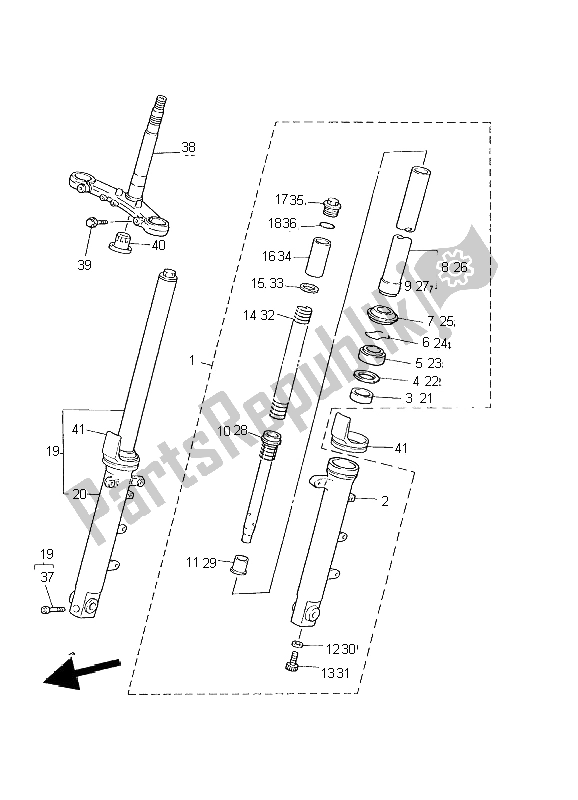 Toutes les pièces pour le Fourche Avant du Yamaha XJ 600S Diversion 2002