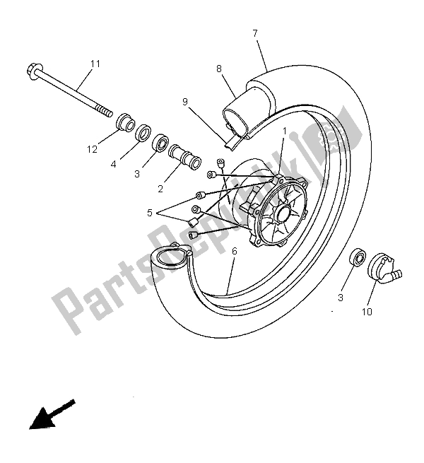 All parts for the Front Wheel of the Yamaha SR 125 1997