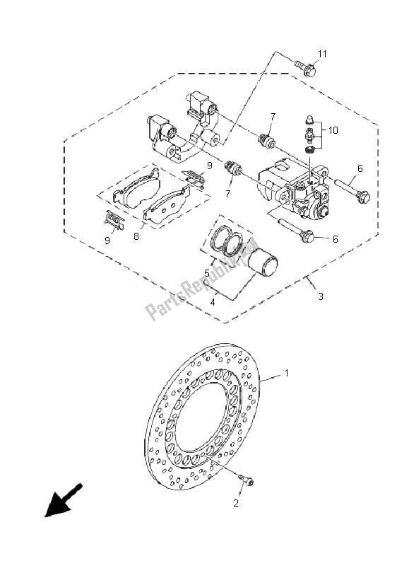 All parts for the Rear Brake Caliper of the Yamaha XP 500A T MAX 2007