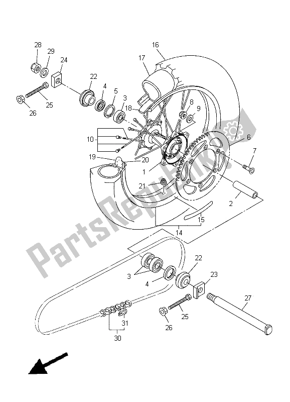 All parts for the Rear Wheel of the Yamaha YZ 450F 2012