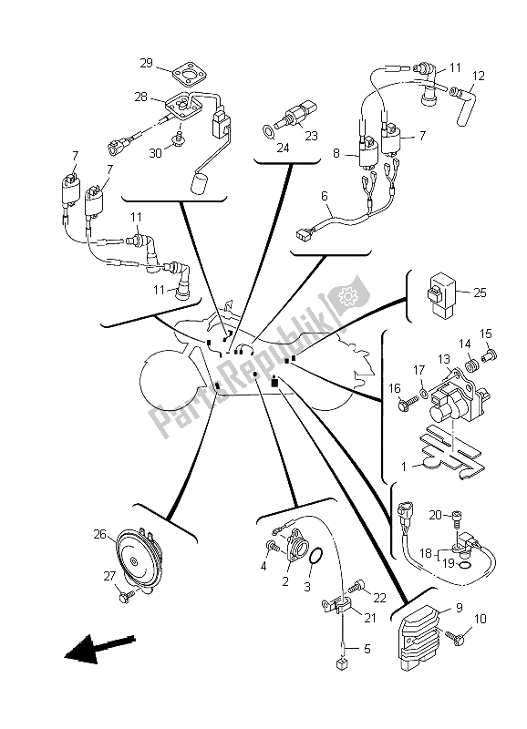 All parts for the Electrical 1 of the Yamaha XV 1900A Midnighst Star 2009