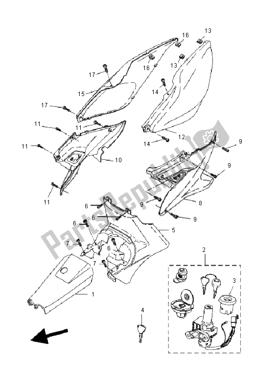 All parts for the Side Cover of the Yamaha YQ 50L Aerox Race Replica 2010