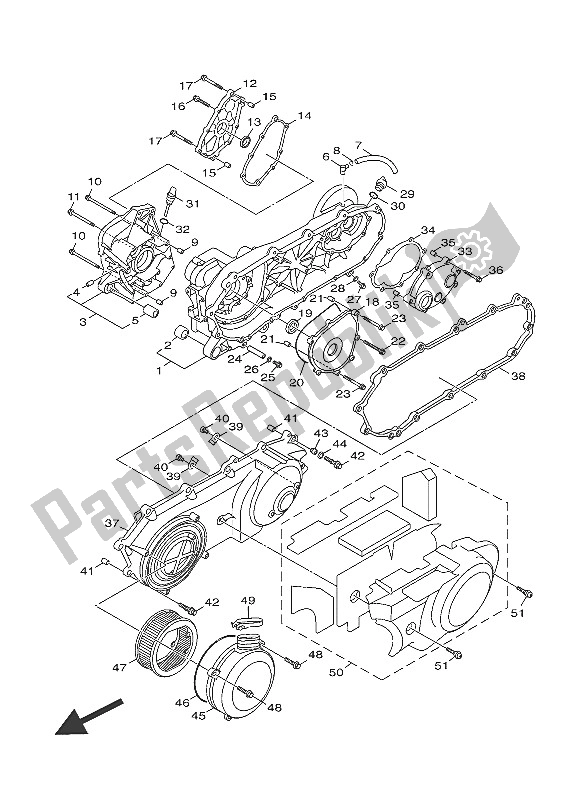 All parts for the Crankcase of the Yamaha HW 151 2016