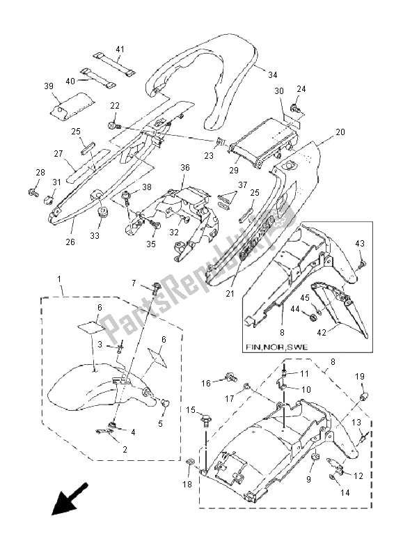 All parts for the Fender of the Yamaha TDM 850 2001