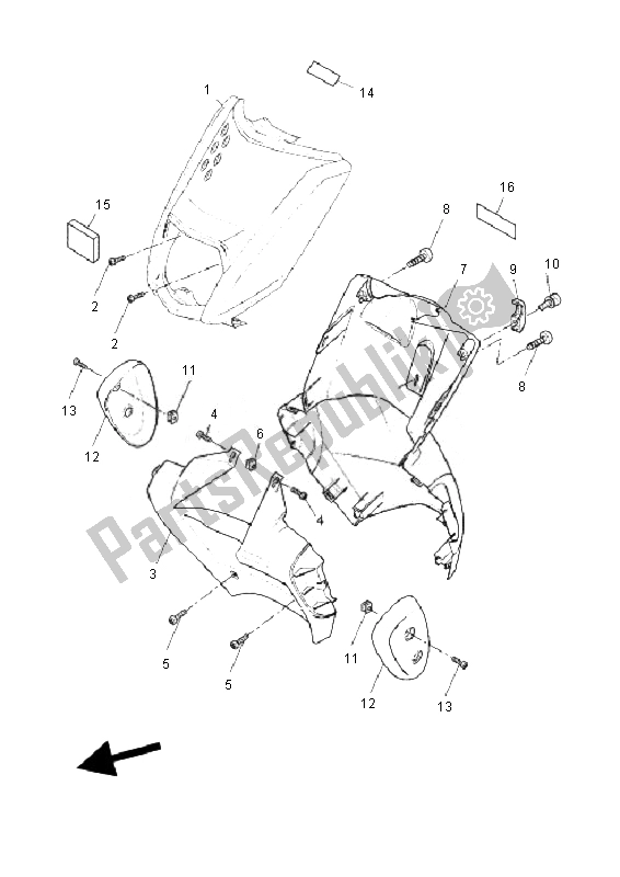 All parts for the Leg Shield of the Yamaha EW 50N Slider 2010