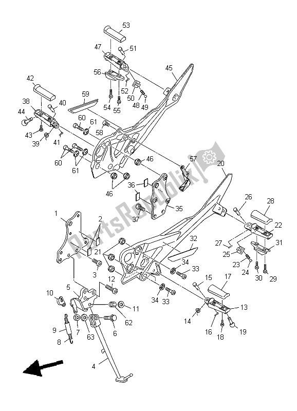 All parts for the Stand & Footrest of the Yamaha XJ6N 600 2009