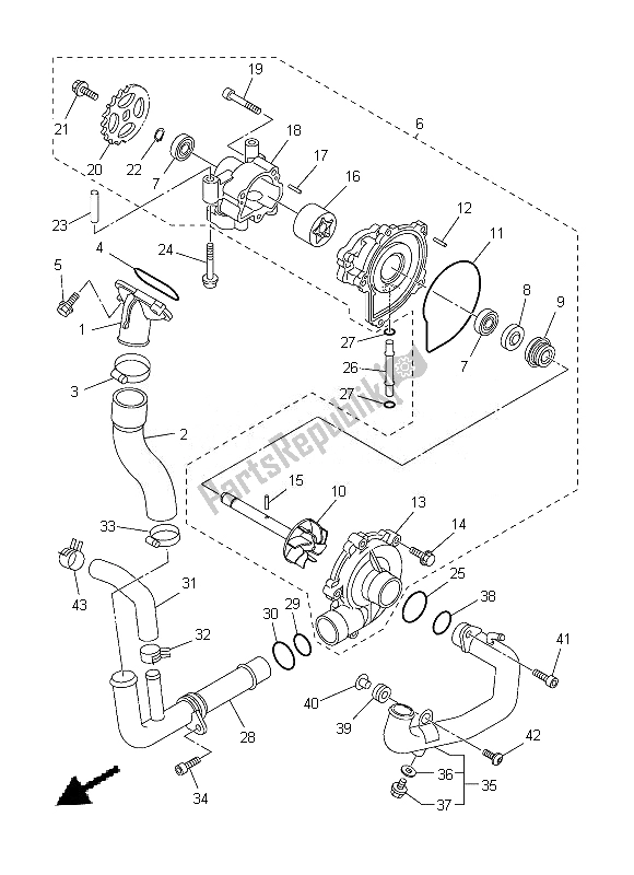 All parts for the Water Pump of the Yamaha FZ8 N 800 2013