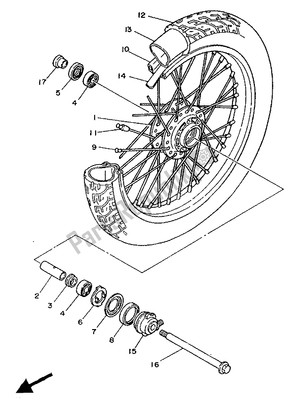 All parts for the Front Wheel of the Yamaha XV 250 Virago 1992