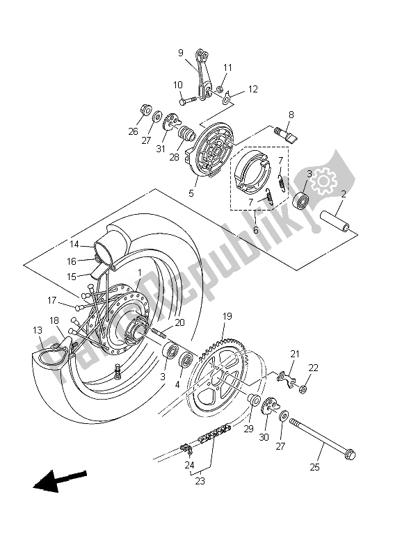 All parts for the Rear Wheel of the Yamaha TT R 125 SW LW 2007