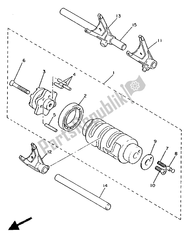 All parts for the Shift Cam & Fork of the Yamaha XV 535 SE Virago 1988