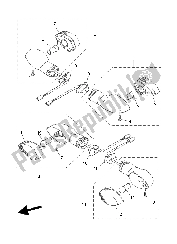 All parts for the Flasher Light of the Yamaha MT 01 5 YU4 1670 2006