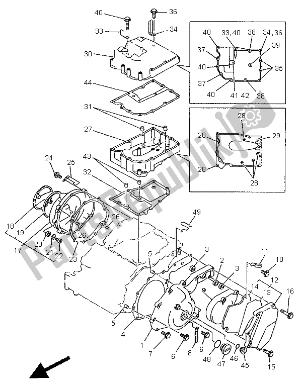 All parts for the Crankcase Cover 1 of the Yamaha TDM 850 1998