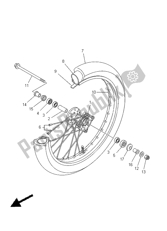 All parts for the Front Wheel of the Yamaha TT R 125E SW LW 2012
