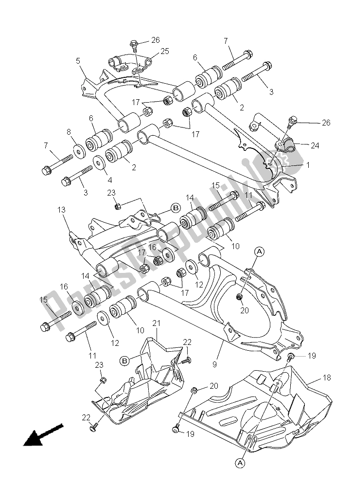 All parts for the Rear Arm of the Yamaha YFM 550 Fwad Grizzly 2015