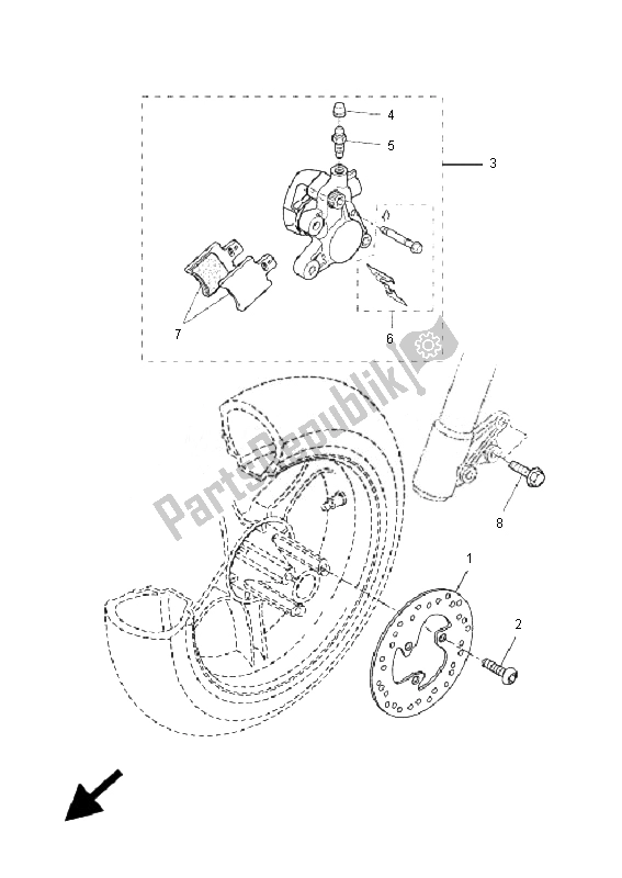 All parts for the Front Brake Caliper of the Yamaha YQ 50R Aerox 2007