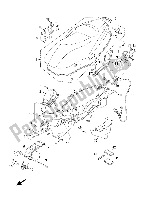 Alle onderdelen voor de Stoel van de Yamaha YP 250 RA 2013