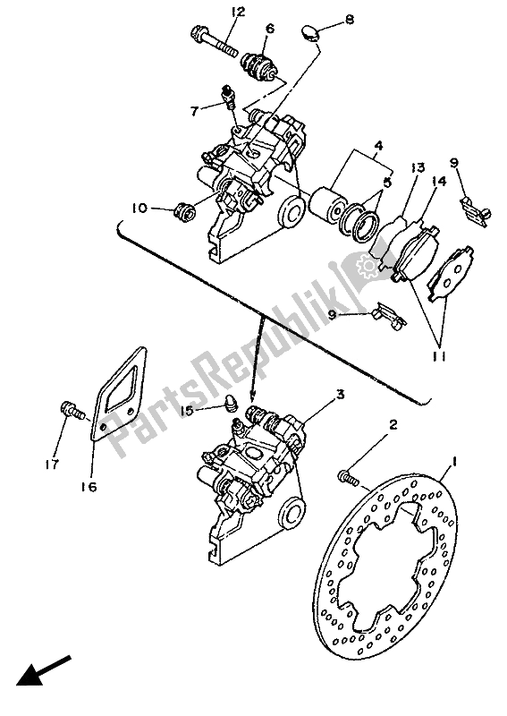 Todas as partes de Pinça De Freio Traseiro do Yamaha DT 125R 1989