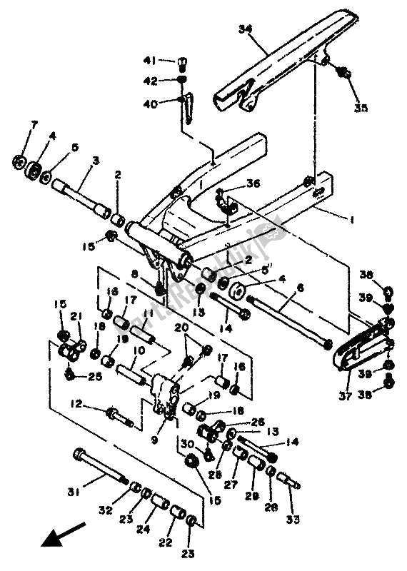 All parts for the Rear Arm of the Yamaha RD 500 LC 1985