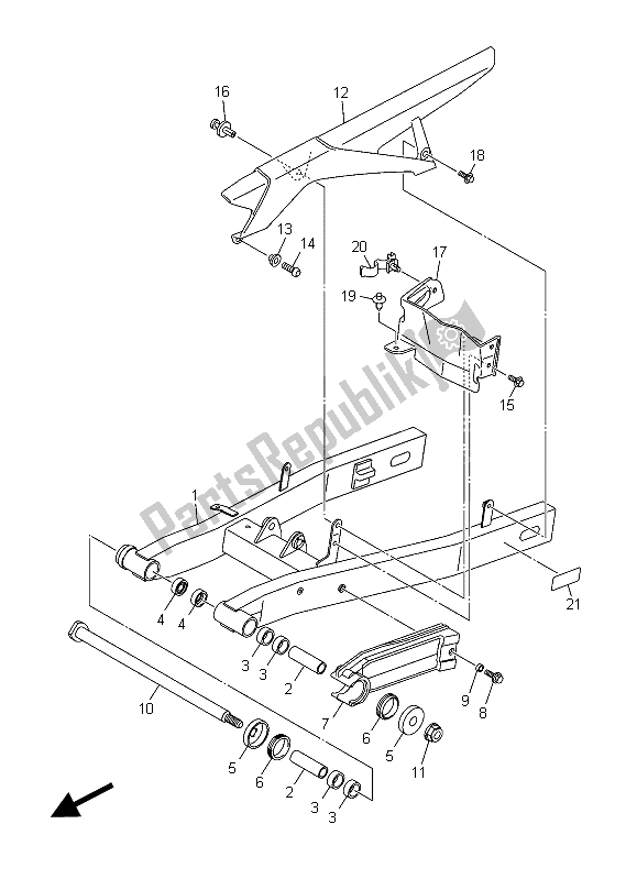 Alle onderdelen voor de Achterste Arm van de Yamaha XJ6S 600 2015