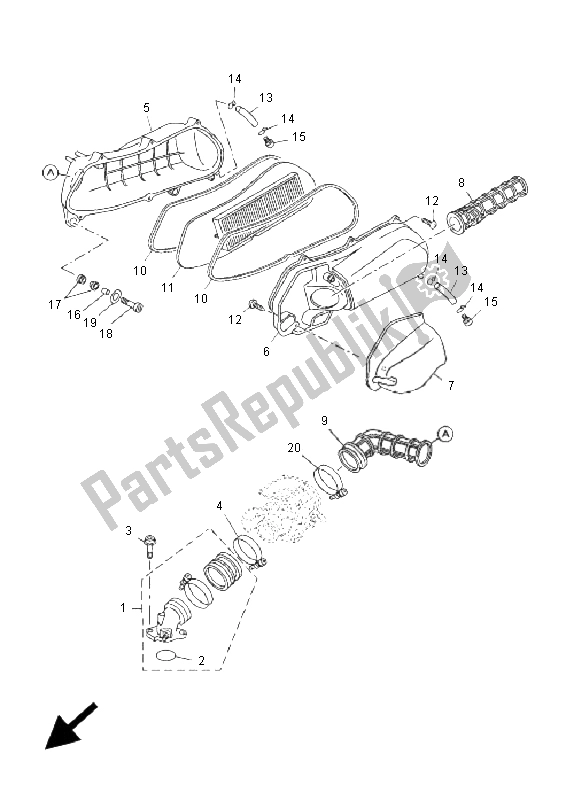 All parts for the Intake of the Yamaha YP 250R X MAX 250 2005