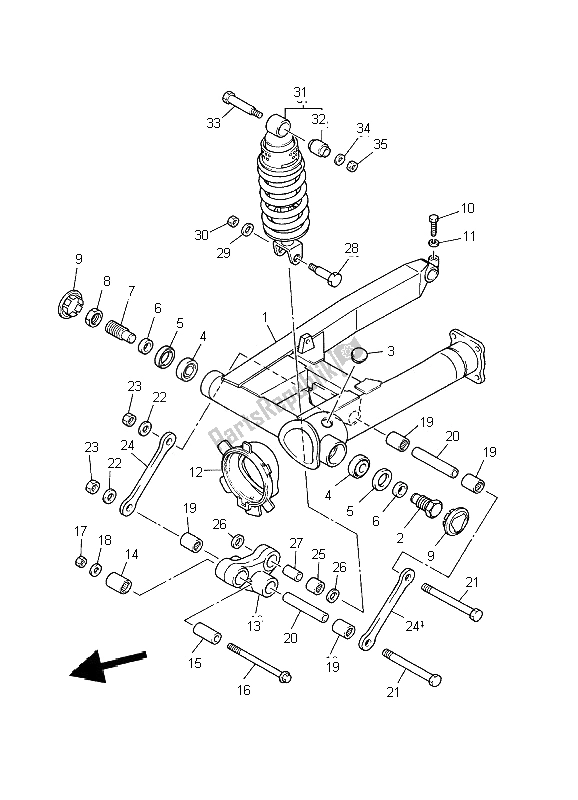 Alle onderdelen voor de Achterarm & Ophanging van de Yamaha XJ 900S Diversion 2002