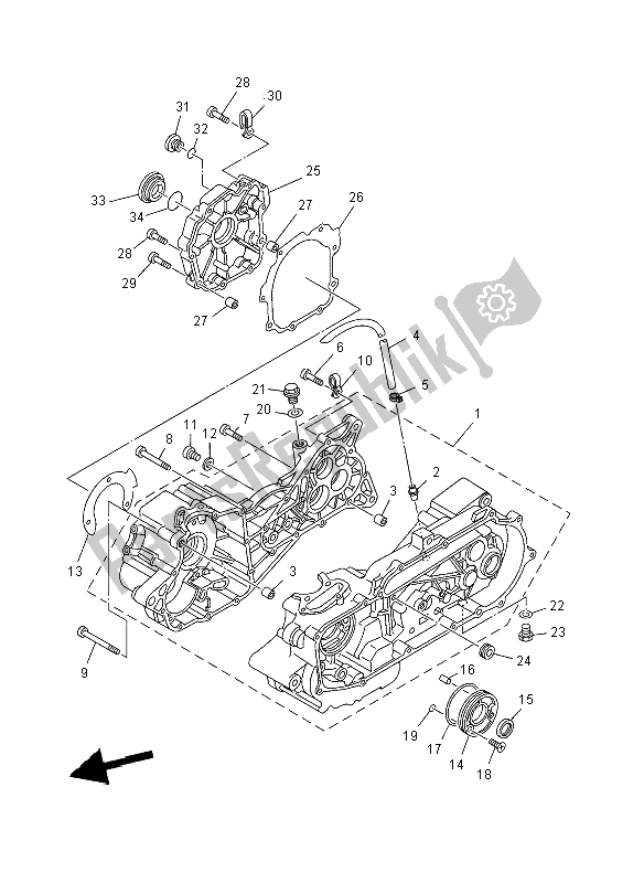 All parts for the Crankcase of the Yamaha YFM 125 Grizzly 2X4 2012