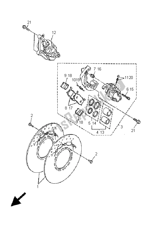 All parts for the Front Brake Caliper of the Yamaha XJ 600S Diversion 2001