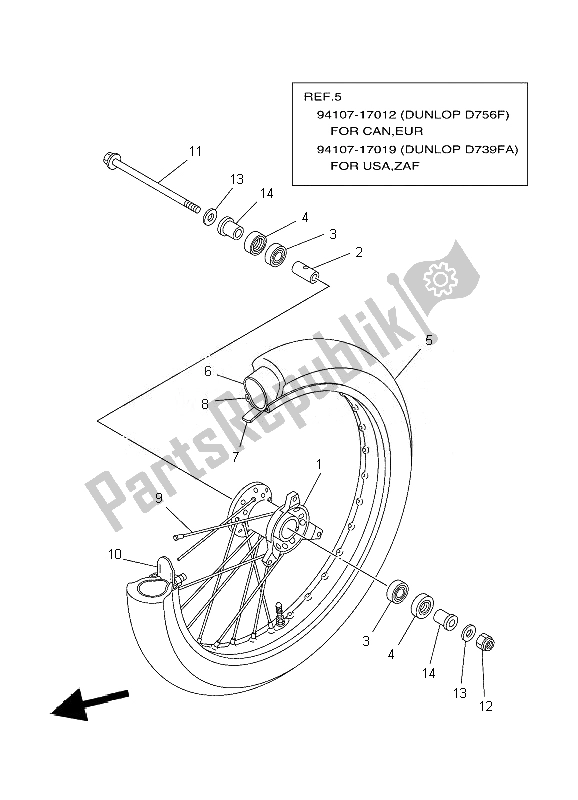 Todas las partes para Rueda Delantera de Yamaha YZ 85 SW LW 2007