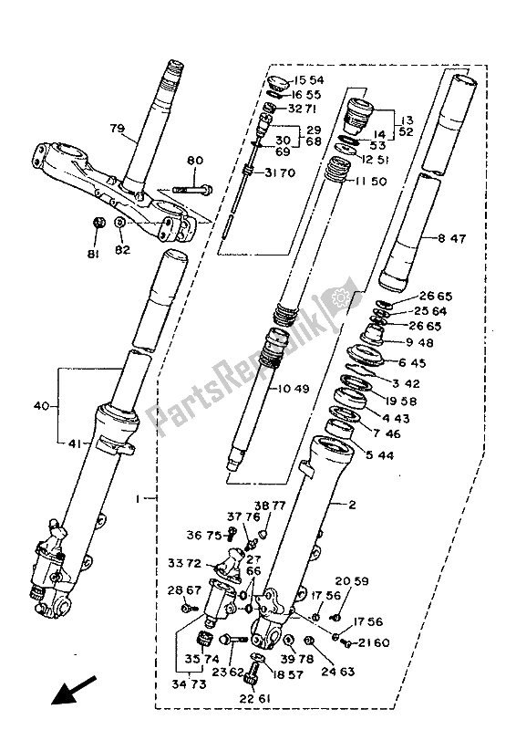 All parts for the Front Fork of the Yamaha FJ 1200 1986