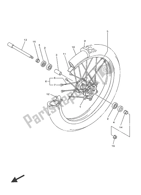 All parts for the Front Wheel of the Yamaha YZ 250 FX 2016