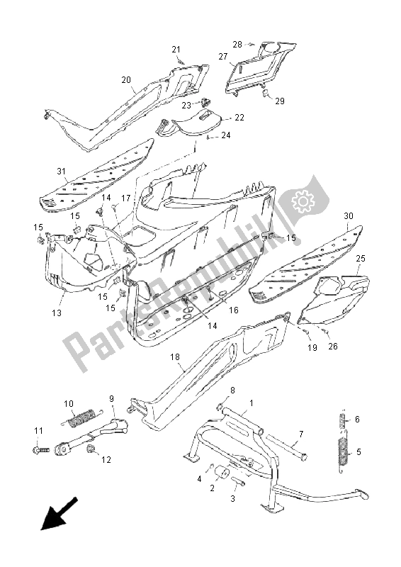 All parts for the Stand & Footrest of the Yamaha YP 250R X MAX 2006