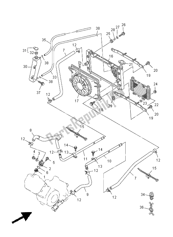 All parts for the Radiator & Hose of the Yamaha YXR 700F 2012