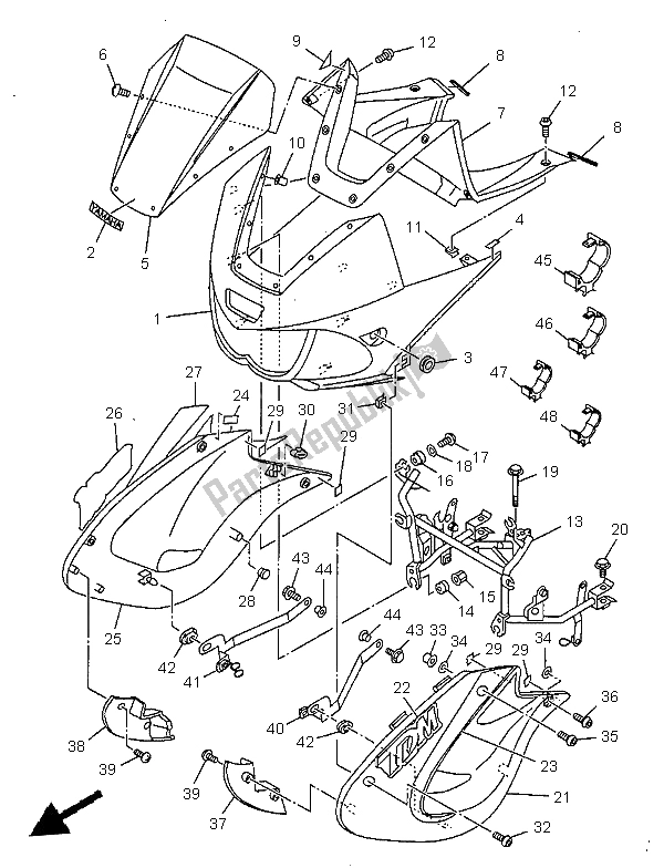 All parts for the Cowling 1 of the Yamaha TDM 850 1999