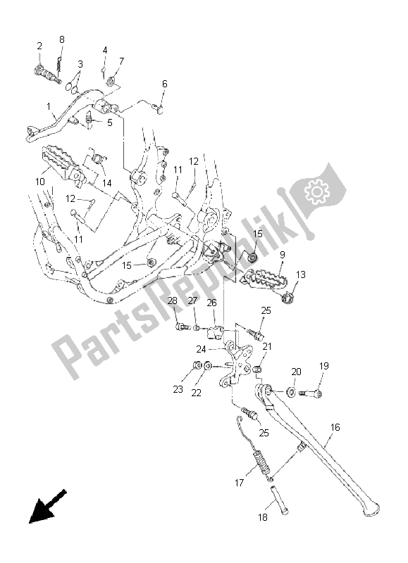 All parts for the Stand & Footrest of the Yamaha WR 250F 2005