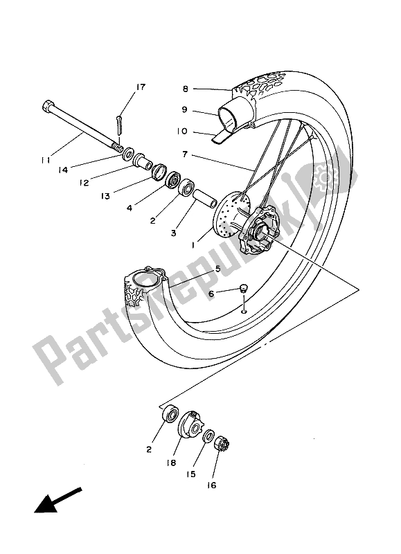 All parts for the Front Wheel of the Yamaha XT 350 1988