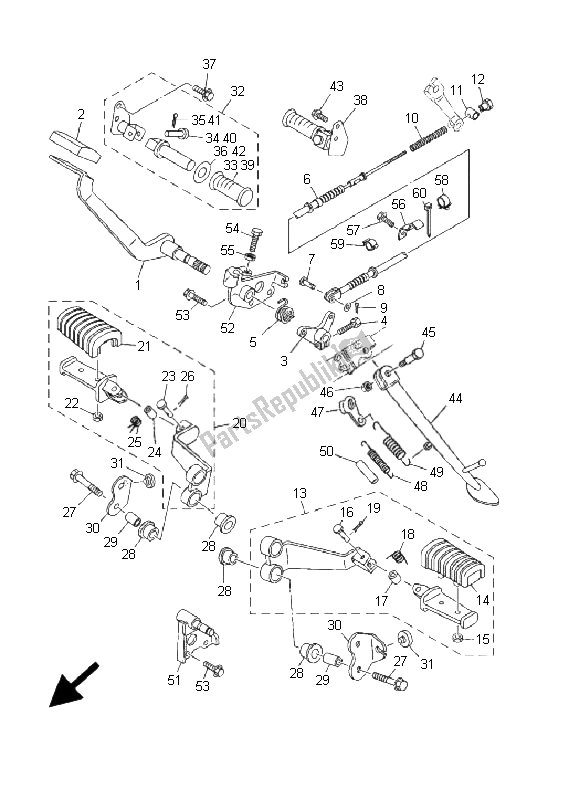 All parts for the Stand & Footrest of the Yamaha XVS 250 Dragstar 2001