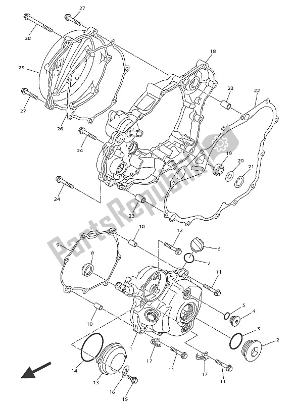 All parts for the Crankcase Cover 1 of the Yamaha YZ 250 FX 2016